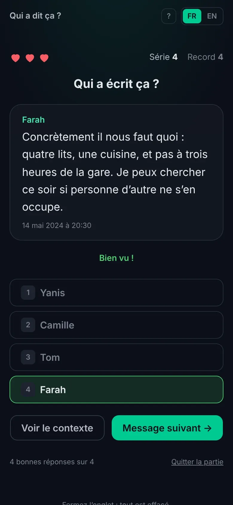 Screenshot of Qui a dit ça ? on a phone